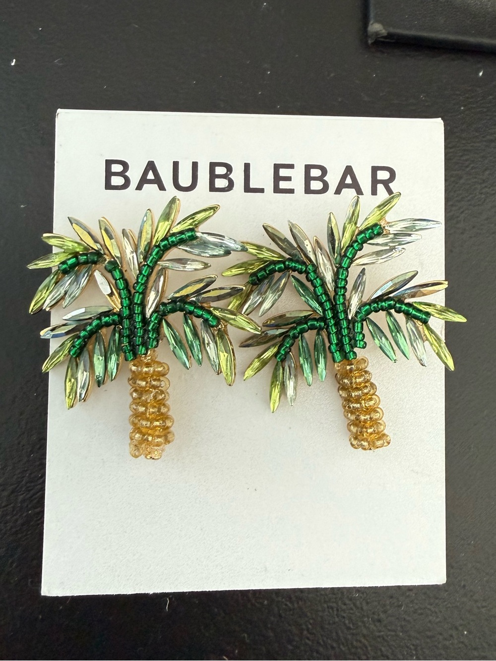 NEW BaubleBar Palm Tree Crystal Beaded Statement Earrings -